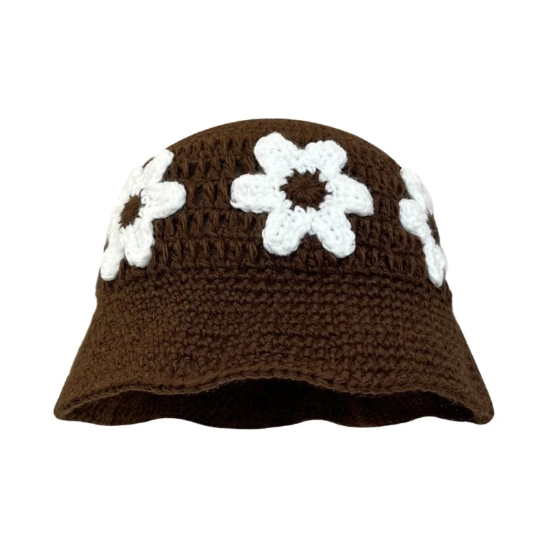 Crochet Bucket Hat for Woman Teenagers Outdoor Foldable Commute Fisherman Hat Wide Brim Spring Summer Anti-Uv Hat