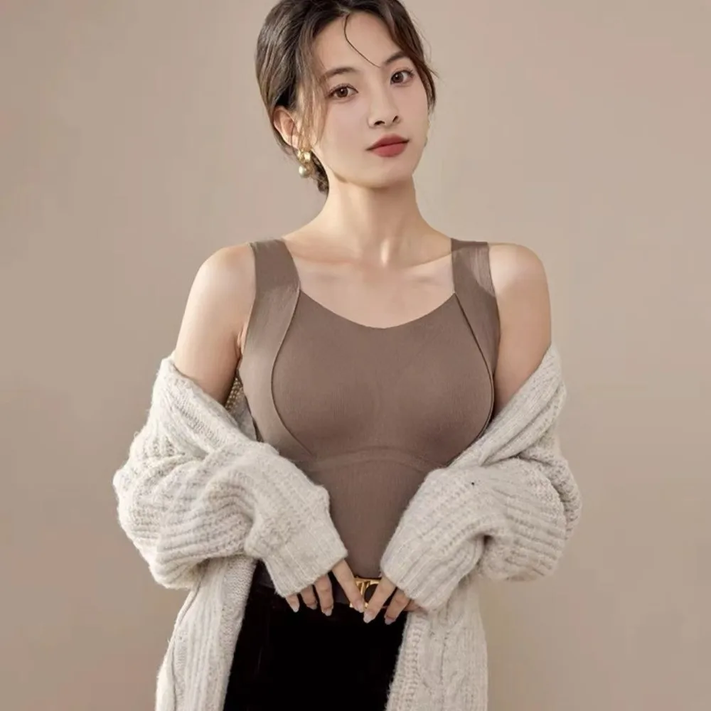 

Fashion Bottoming Shirt Women Warm Vest Soft Comfortable Chest Pad Vest Solid Color Slim Wool Blend Vest Autumn Winter