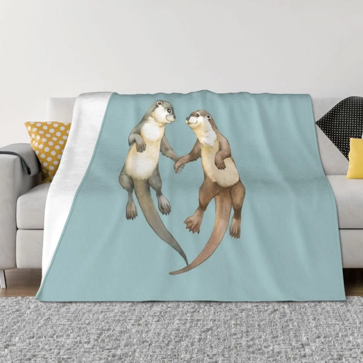 

Watercolor Significant Otter Throw Blanket Soft Plaid Bed Fashionable Decoratives Picnic Blankets
