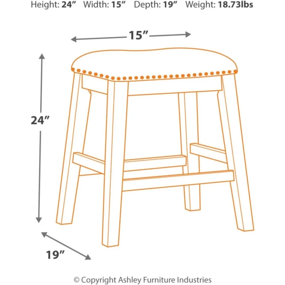 Caitbrook-Estofado Rústico Estofado Barstool, Bar Stool, Cinza Contra Altura, Usado para Sala de Estar e Sala de Jantar, 2 Contagem, 24,4"