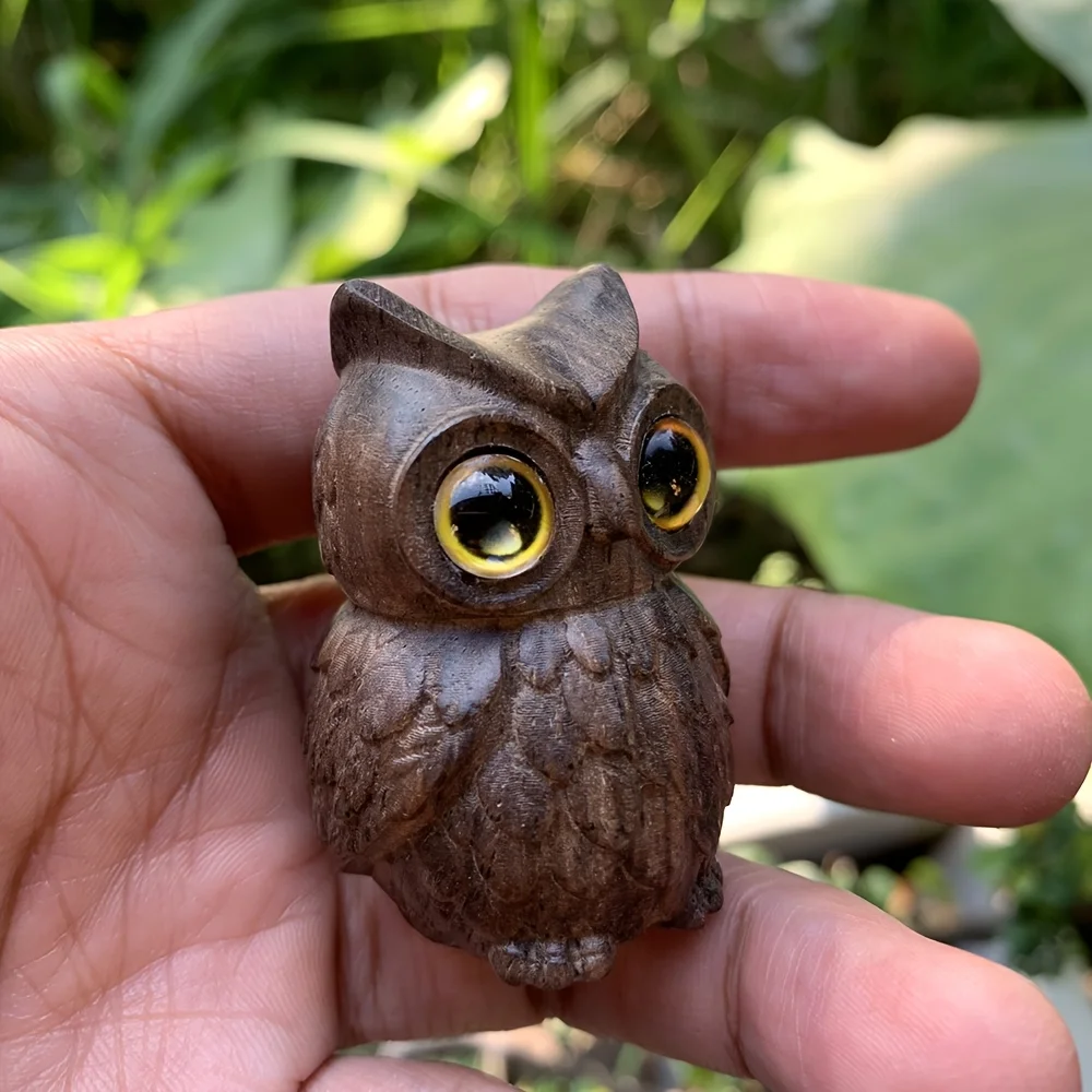 1 piece 1.8 Inch Wooden Hand-Carved Owl, Animal Theme, Suitable for New Year Gifts, Bedroom, Back-to-School Gifts, Christmas Decorations, Creative Desktop Ornaments, Housewarming Gifts, Holiday Decorations, Figurine Ornaments
