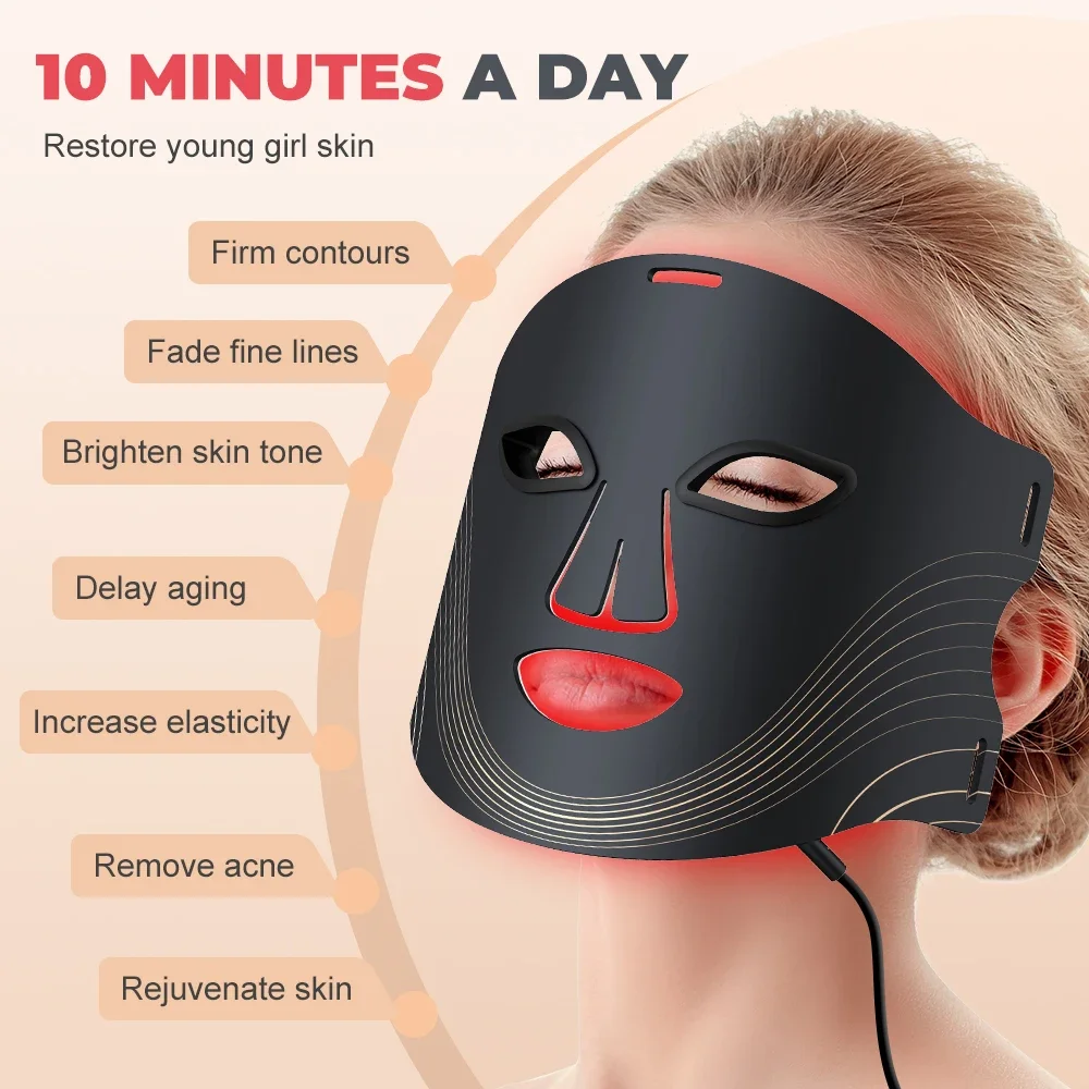 180 Lights Silicone Led Facial Masks 7 Colors Face  Red Light Therapy Mask