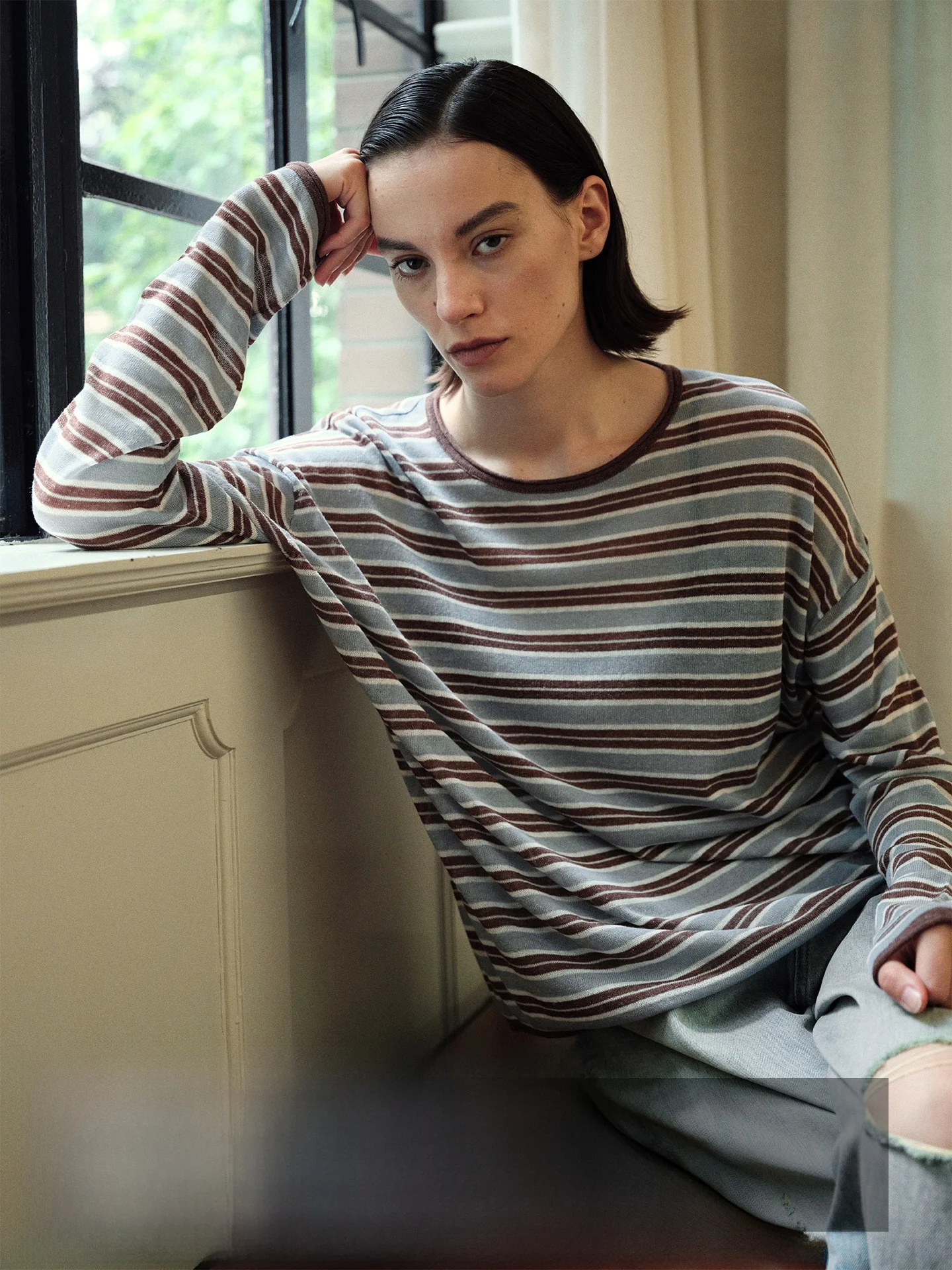 

Легкая и комфортная вязаная полосатая накидка Ayuko из льна и вискозы для защиты от солнца, для поездок на работу, длинная