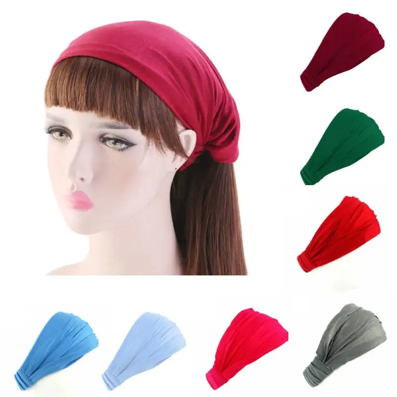 Moda feminina algodão bandana elástico largo macio meninas esportes yoga atada turbante cor sólida faixa de cabelo bandana acessórios para o cabelo