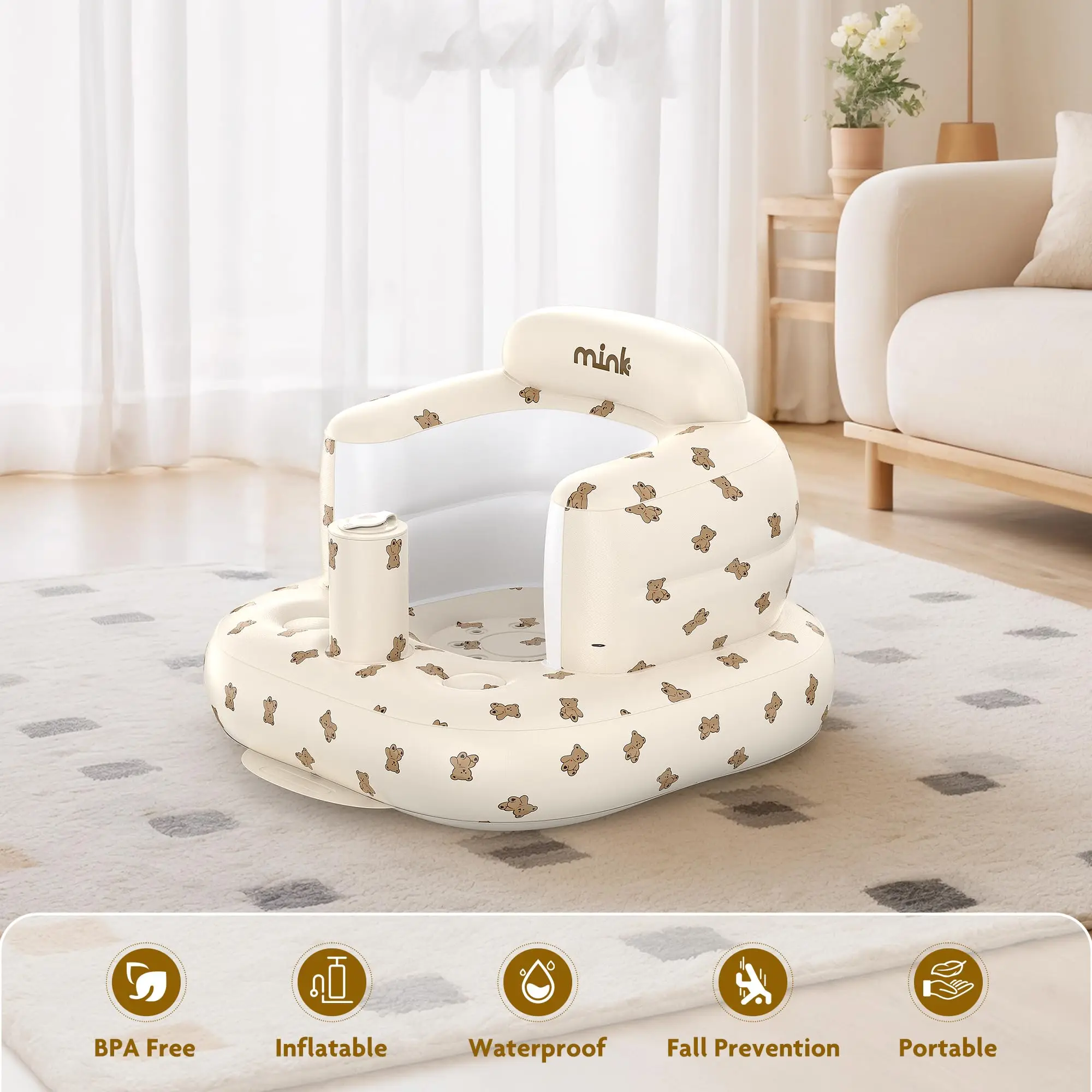 Inflatable Baby Bath Seat Soft PVC Infant Bath Chair Safety Support Seat for Baby Toddler Bathroom Shower Tub Bathing Assistant view 2
