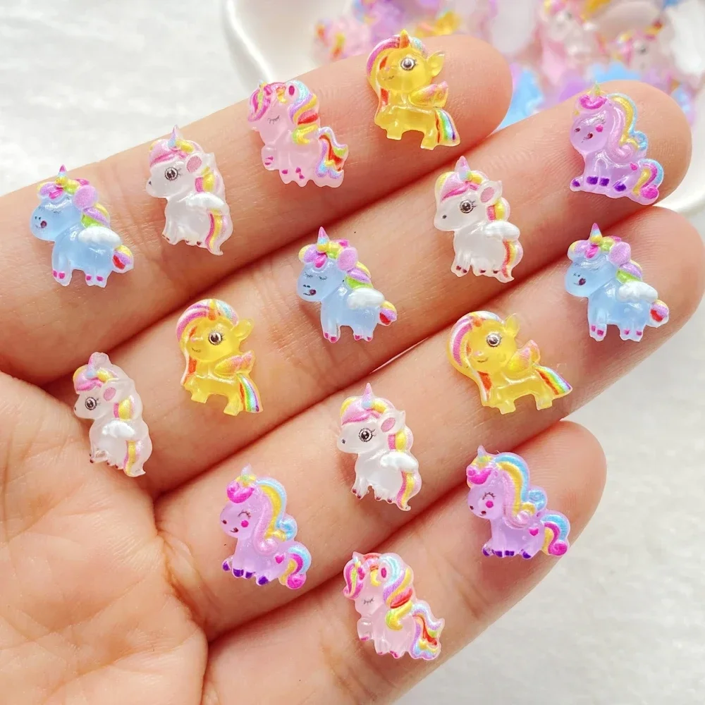 50pcs Resin Colorful Mini Cartoon Unicorn Horse Figurine Flatback Nail Art Decor DIY Scrapbook Jewellery Accessories Crafts