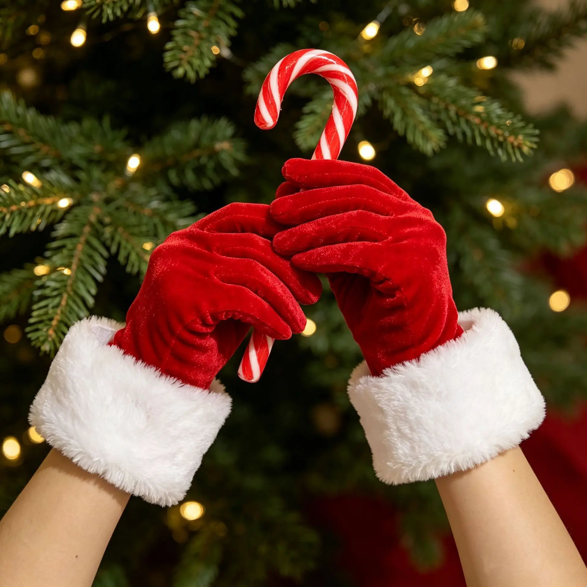 Gloves Red Velvet White Faux Fur Cuff Santa Christmas Costume Party Show Photo Women Warm Lightweight Soft Elegant Holiday