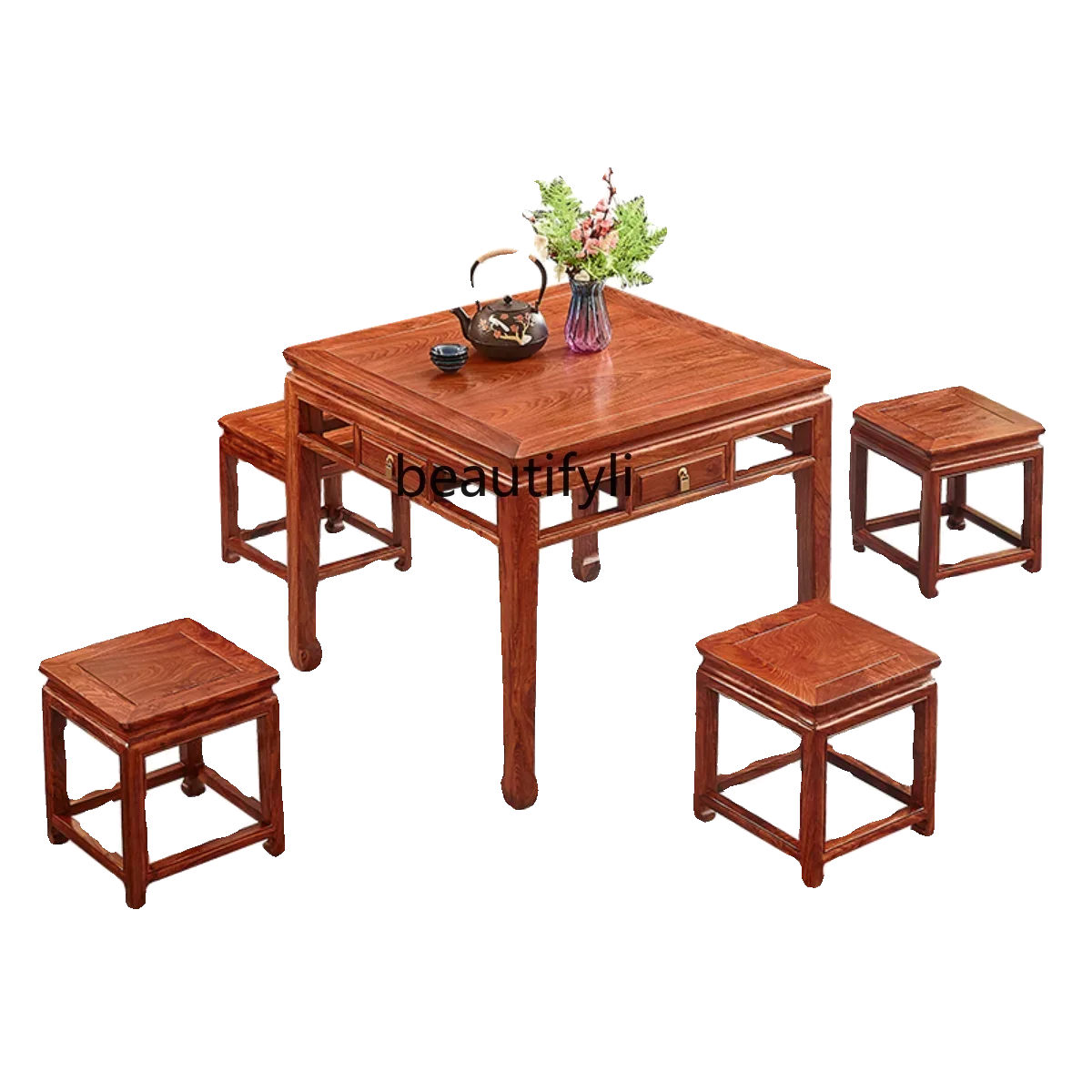 Rosewood Square Table New Chinese Style Pterocarpus Erinaceus Poir. Solid Wood Household Rosewood Dining Table Tea Table