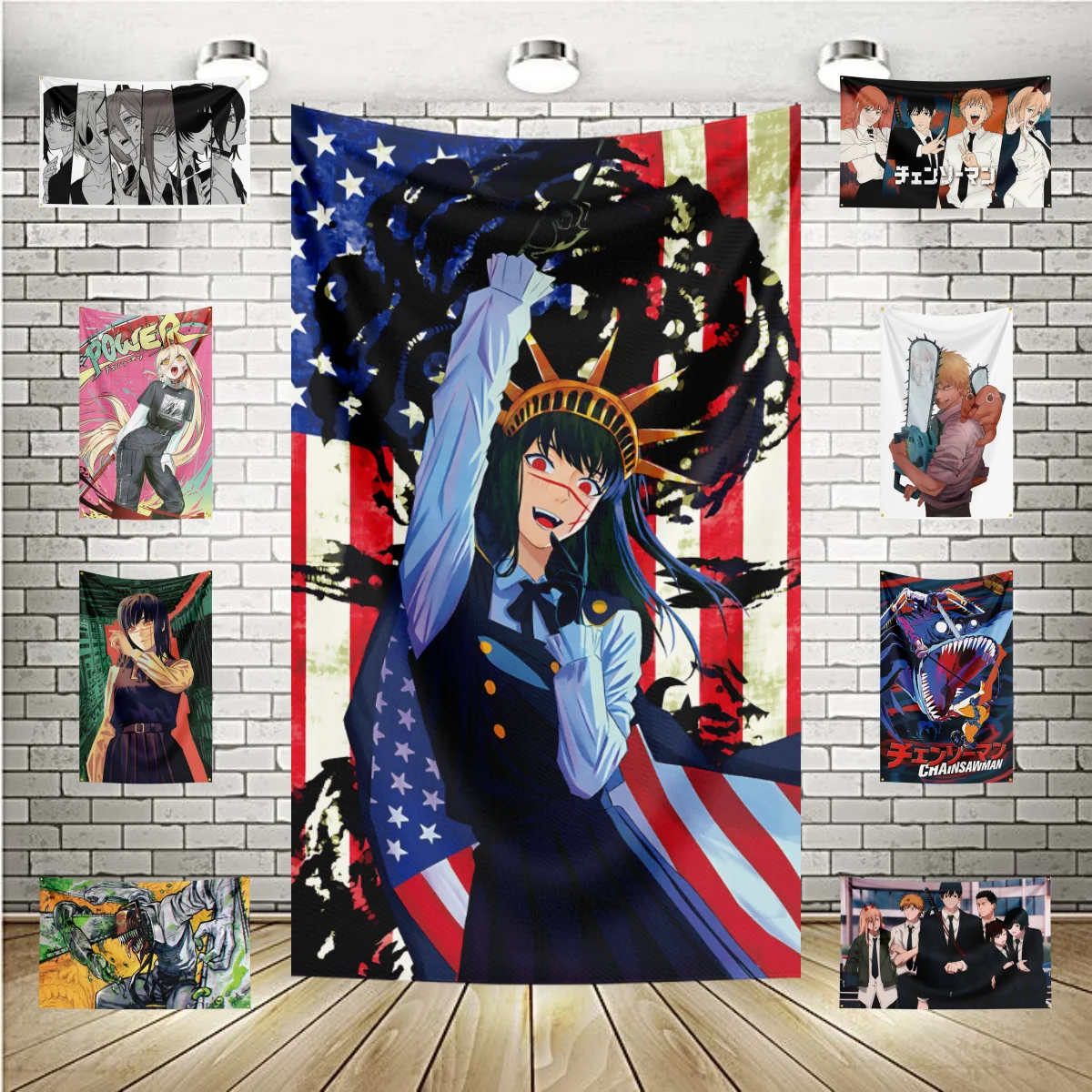 

C-ChainsawS M-ManS Anime Flag Banner Wall Decor Japanese Dark Fantasy Action Tapestry for Bedroom Dorm Game Room Decor