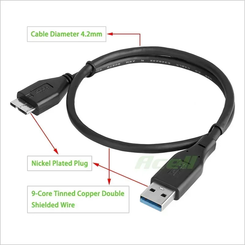 Cable de datos USB3.0 micro-b para Transcend StoreJet®Disco duro portátil 25H3 25C3N 25M3 25A3 25D3 25CK3 25S3 ESD400, SSD