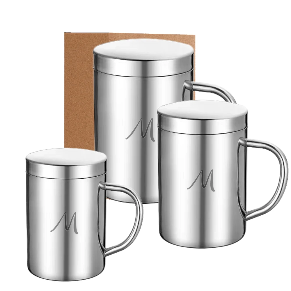 

1 Piece Stainless Steel Coffee Mug with Lid Double Wall Insulated Cup with Handle Travel Mugs Drink Tools 200ml 300ml 400ml Mugs