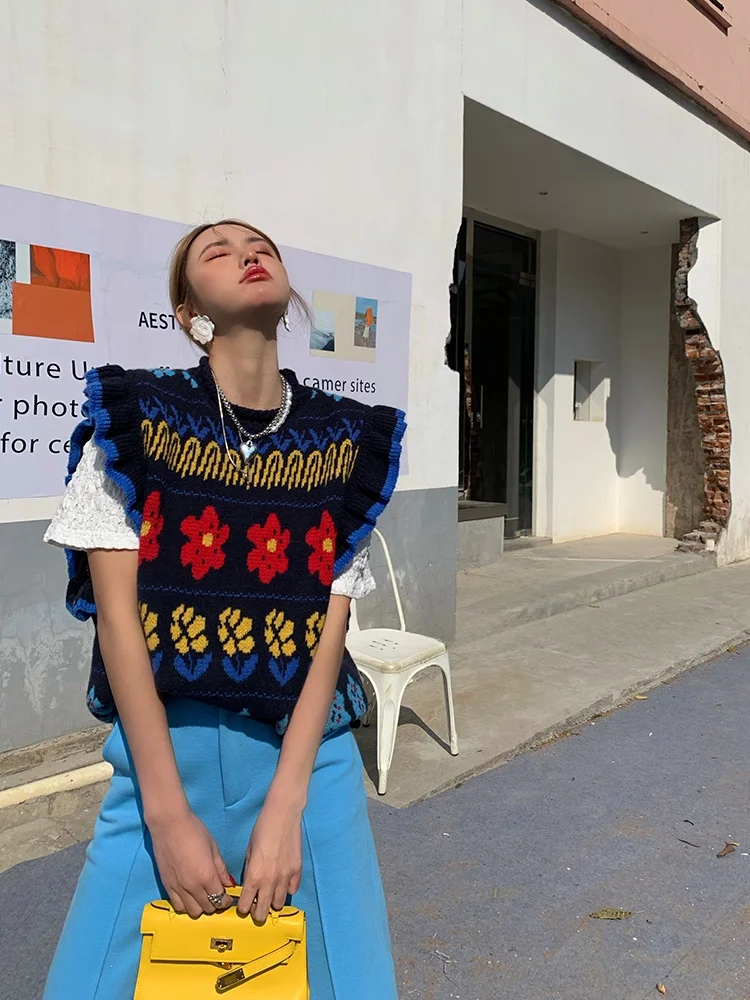 Faionable Gebreide Svel Trui Vest Dames Herfst Sle 2025, Nieuwe Collectie Koreaanse Sle Ronde Ne Top Zonder Knoppen