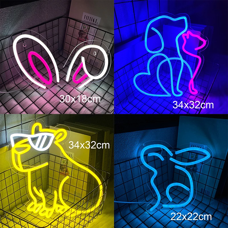 

Cat Dog Neon Sign Light Custom LED Animal Rabbit Neon Decoration Lamp USB Dimmable for Pet Shops Room Bedroom Wall Hanging Hole