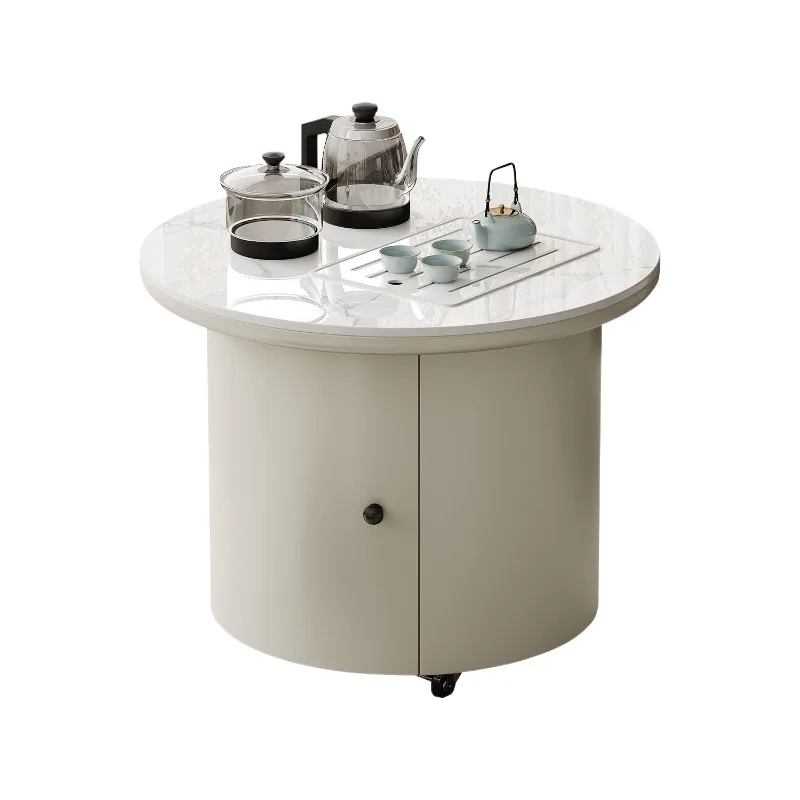 Movable balcony tea cart, cream wind living room household coffee table tea table integrated small tea table