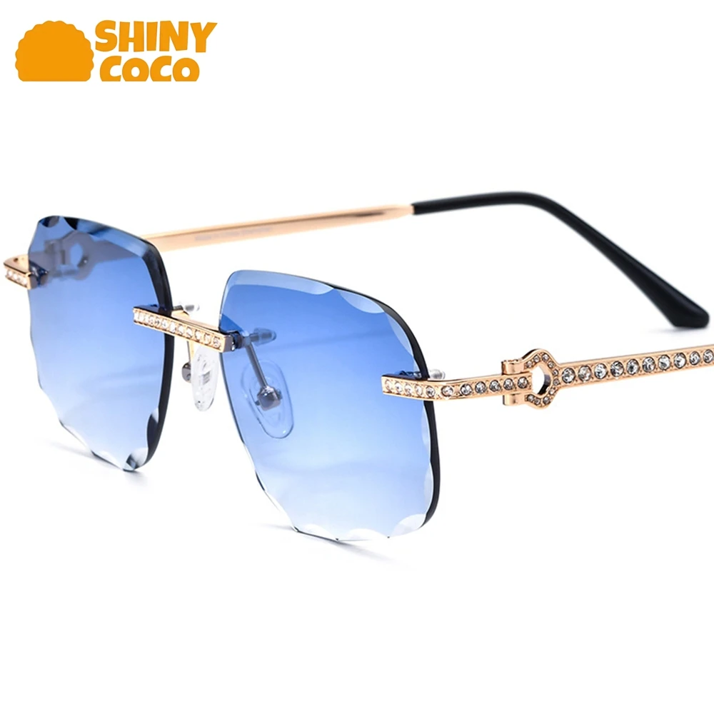 

ShinyCoCo Luxury Brand Diamond Cut Sunglasses Square Women Sunglasses Men Big Faces Look Smaller Diamond Frameless Sunglasses