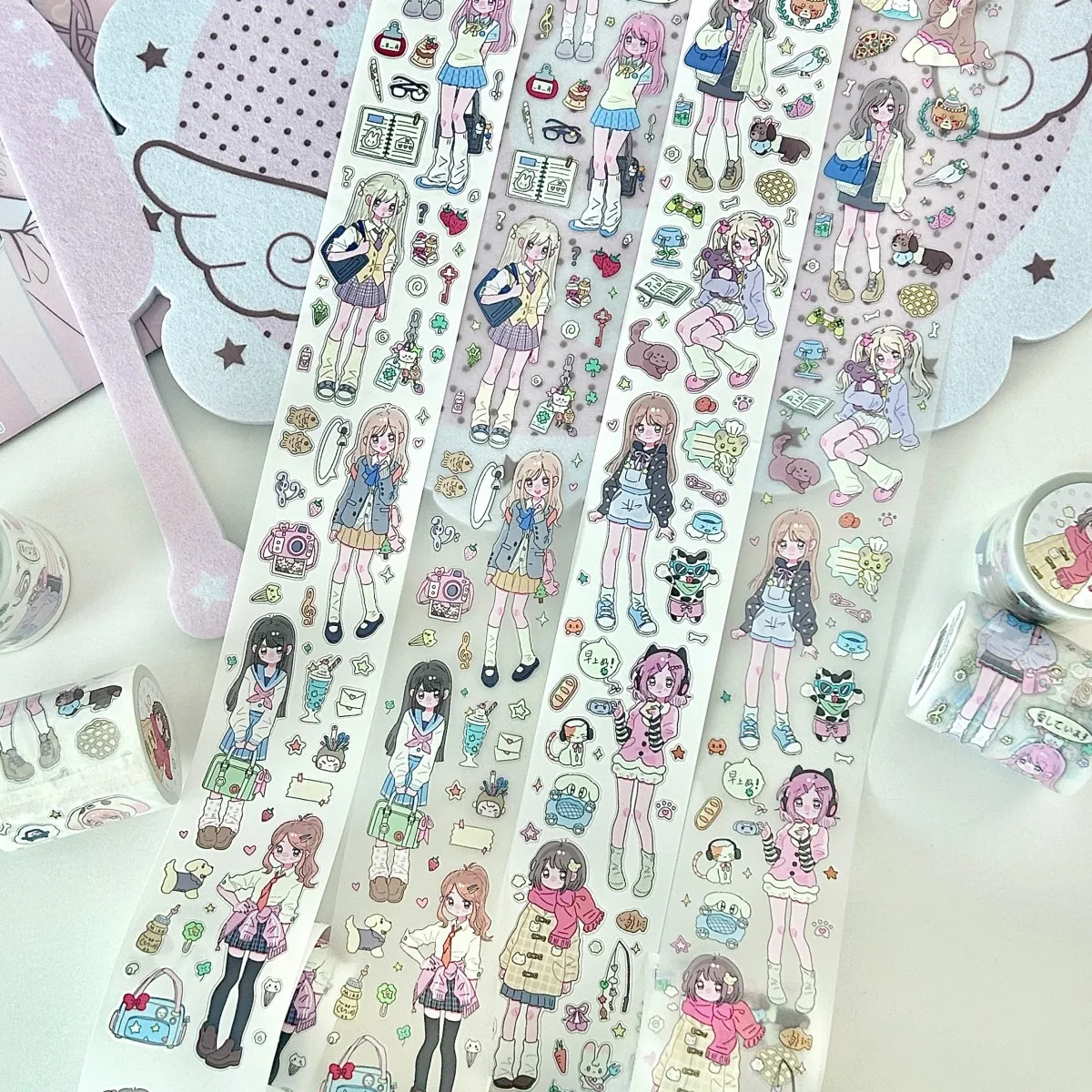 WakaWaka Kawaii Girl Character Sticker Roll Korean PET Deco Sticker Scrapbook Stickers Deco Stickers Diy Arts Crafts Album