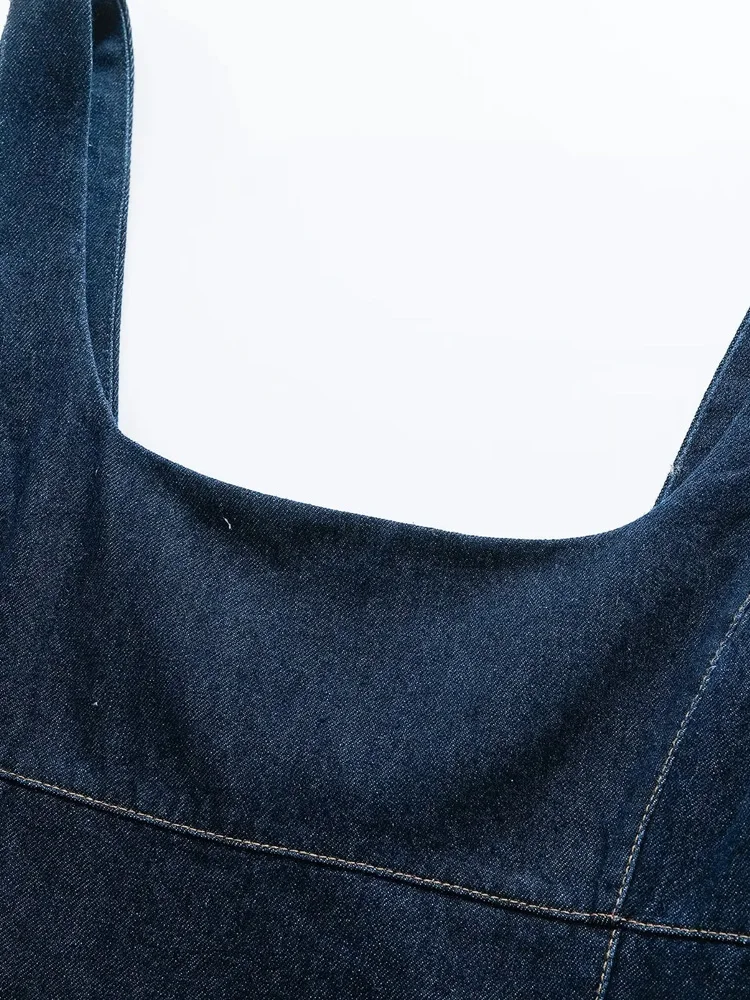 เดรสยีนส์แฟชั่นผู้หญิง คอเหลี่ยม สายกว้าง ชุดเดรสสั้น ชุดเดรสผู้หญิง