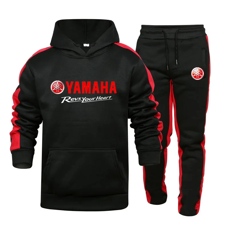 

New Yamaha logo autumn and winter popular men's sportswear hooded sweatshirt+jogging pants set daily fitness wear casual sports