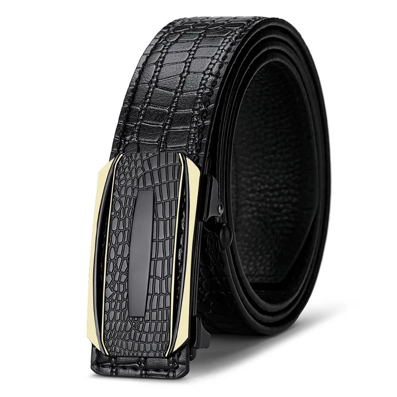 

New Design Genuine Leather Men Belt Fashion Crocodile Pattern Cowskin Automatic Buckle High Quality Business Men Waist Strap