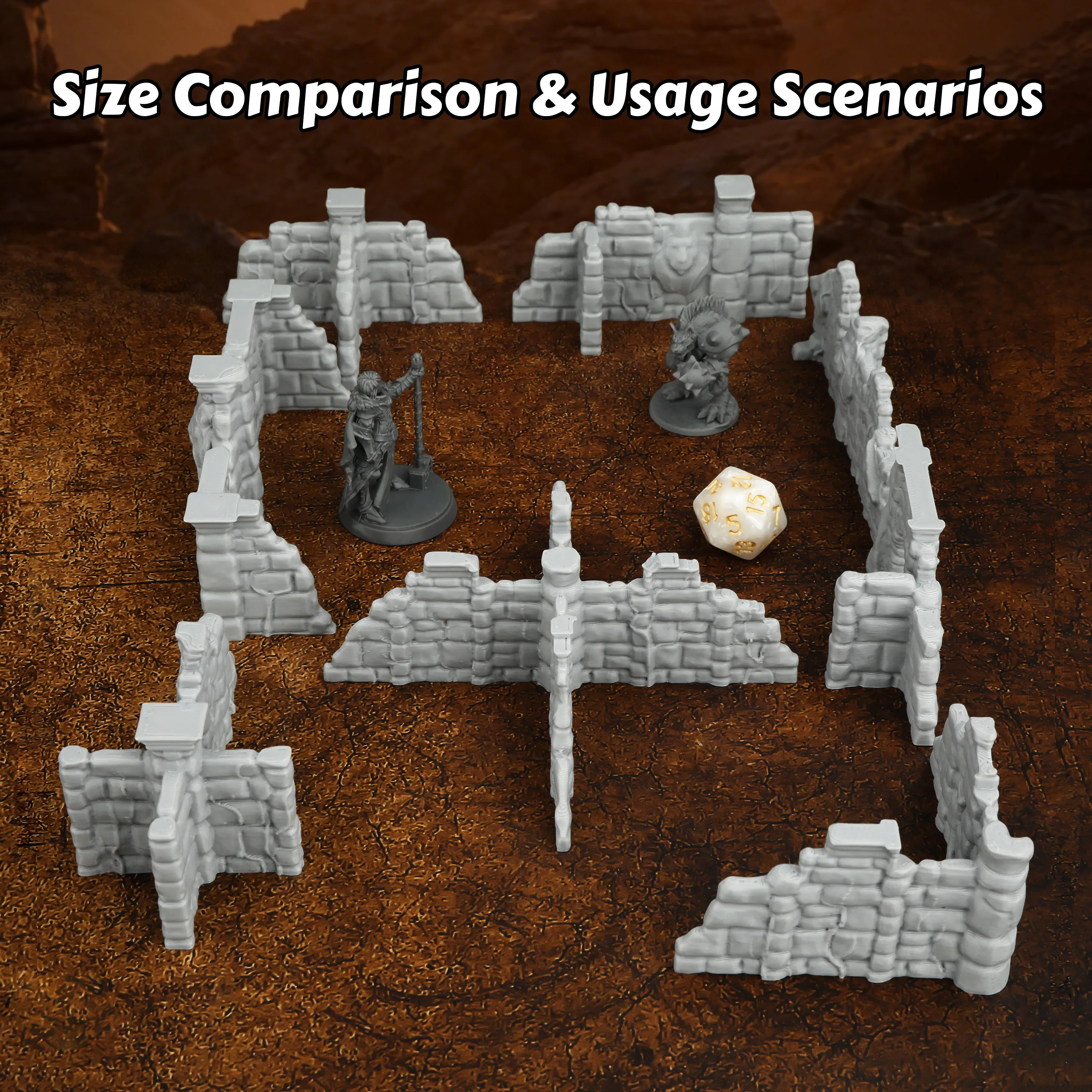 Fantasy Overgrown Ruins Miniature Terrain Set, Multi Piece Stone Wall and Ruin Scenery for Table RPG Games, Roleplay Accessory