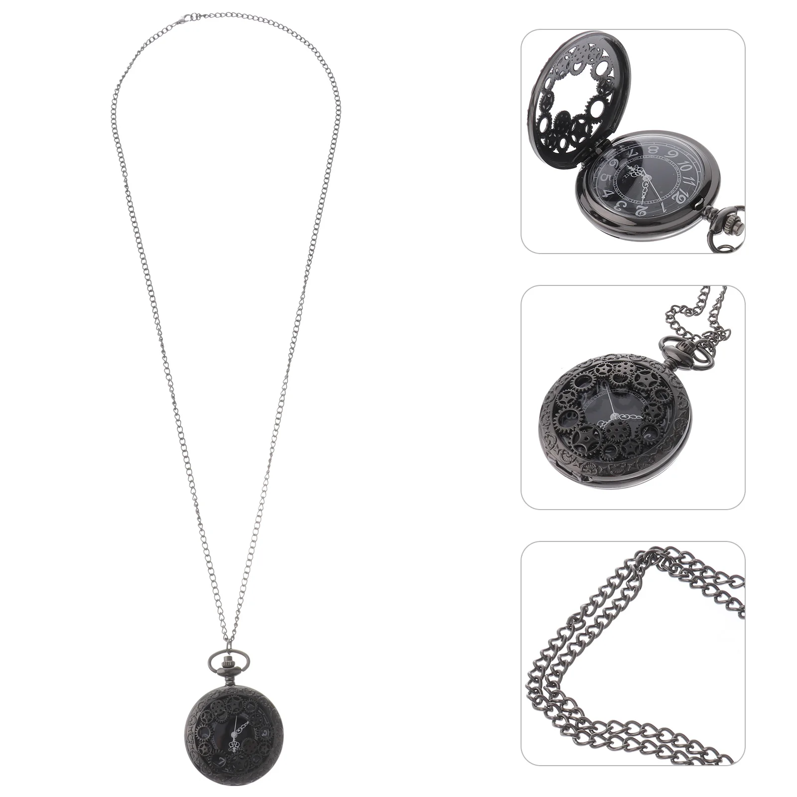 

Retro Necklace Hollow Gear Digital Vintage Hanging Pocket Watch for Men Black Practical Hanging Digital Watch Gift