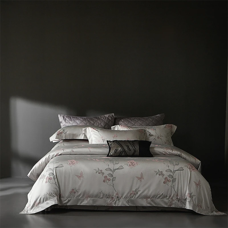 

800TC Lyocell Cotton Jacquard Soft Silky Luxury Queen King Size Bedding Set Duvet Cover Flat/Fitted Bed Sheet Pillowcases 4Pcs