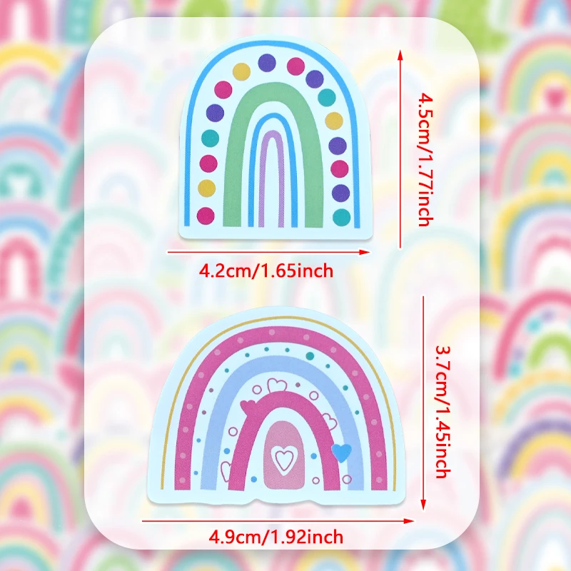 50 قطعة من ملصقات قوس قزح اللطيفة بألوان قوس قزح المقاومة للماء من الفينيل لزجاجات المياه وكوب الأمتعة والكمبيوتر المحمول