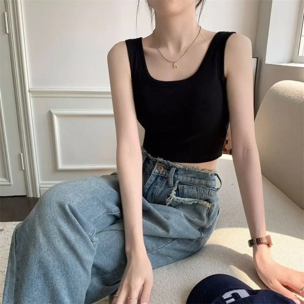 Hot Sale Sexy Strap Vest Slim Knitted Neck Crop Top Sleeveless Outerwear Outerwear Vest Summer