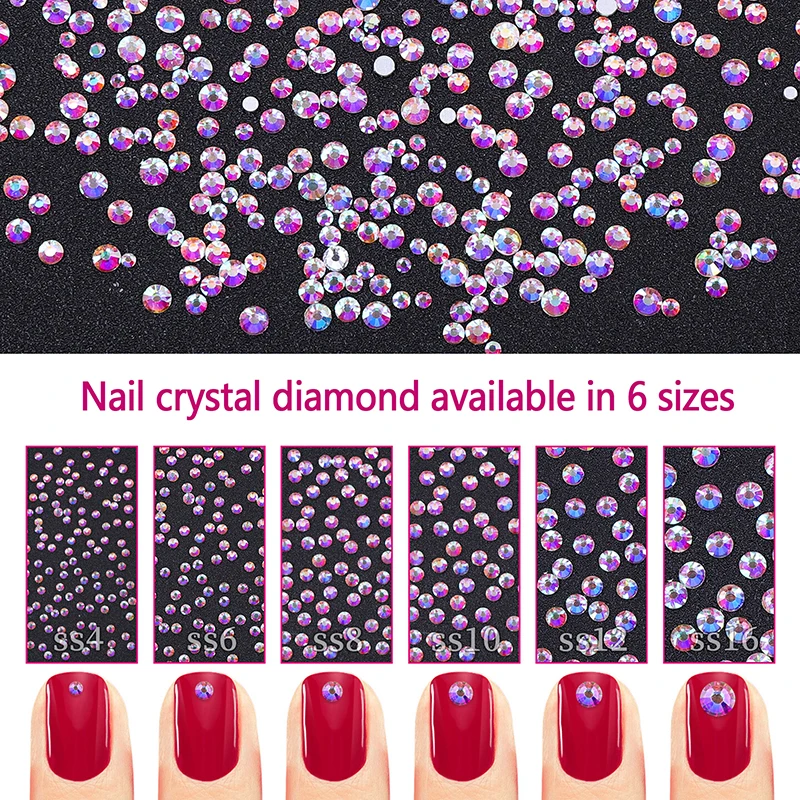 12 dimensioni della miscela di griglia cristallo di vetro Non Hot Fix strass Flatback Crystal 3D Glitter Nail Art strass decorazioni