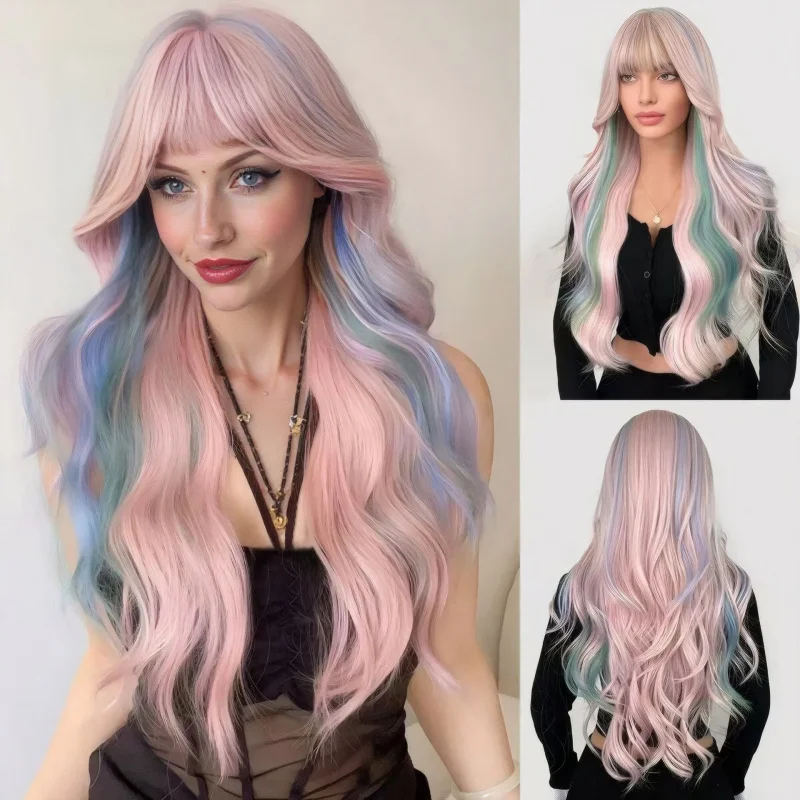 

Wholesale Full Head Wig for Women, Colorful Long Curly Hair with Airy Long Bangs, Voluminous and Natural