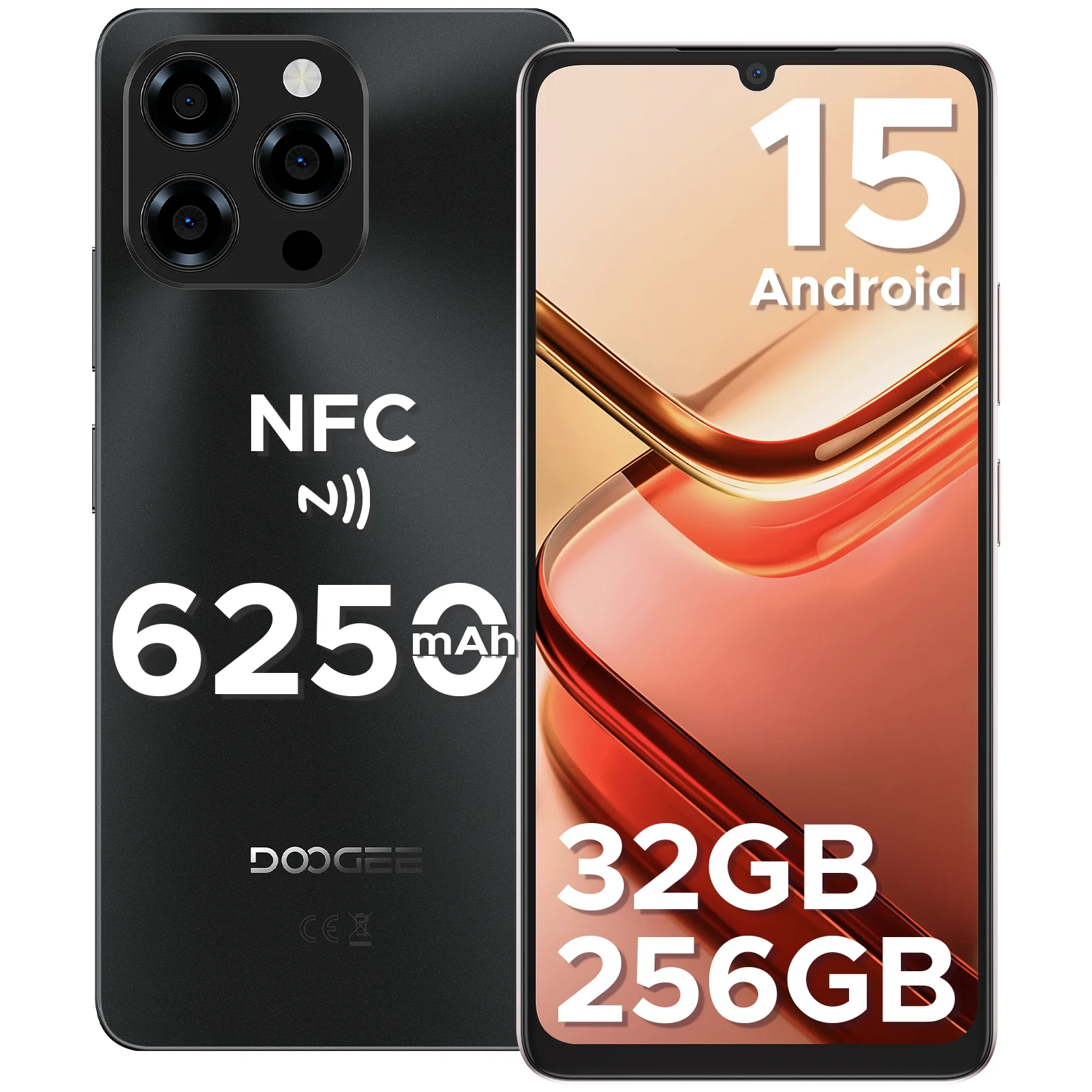 Versione globale DOOGEE Note58 Pro Smartphone 6.75" HD+ Display 32GB(8+24) 256GB 6250mAh Batteria NFC Android 15 Telefono cellulare