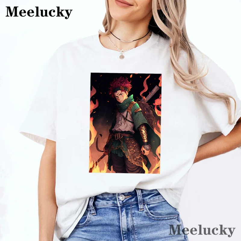 Anime Red Head Medieval Warrior T shirt Hat Print T-shirt Women Fashion T Shirt Female Clothes T Shirt