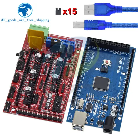 TZT 메가 2560 R3 Mega2560 REV3 + RAMPS 1.4 컨트롤러, Arduino 3D 프린터 Arduino 키트 Reprap MendelPrusa