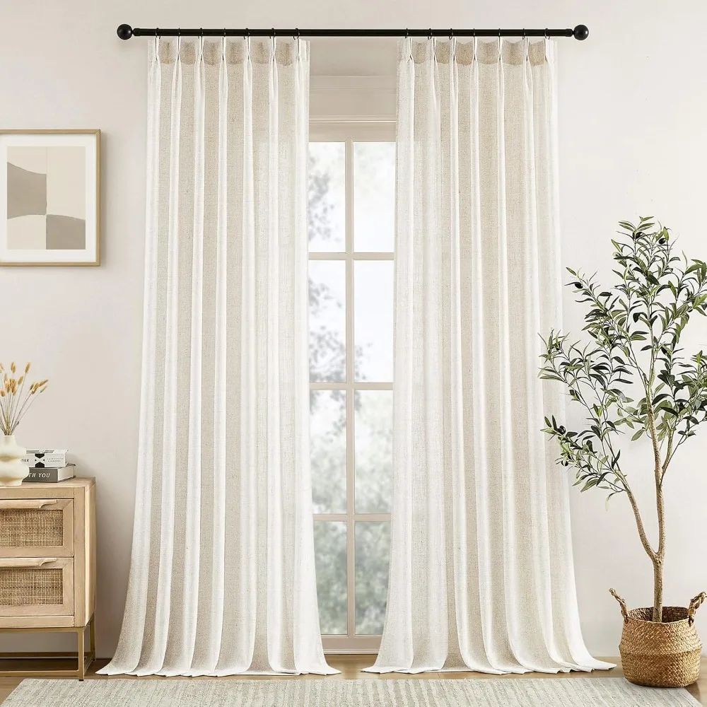 

Натуральные полупрозрачные шторы с плиссировкой из льняной смеси, светопропускающие, в современном стиле фермерского дома/бохо, с крючками, для гостиной