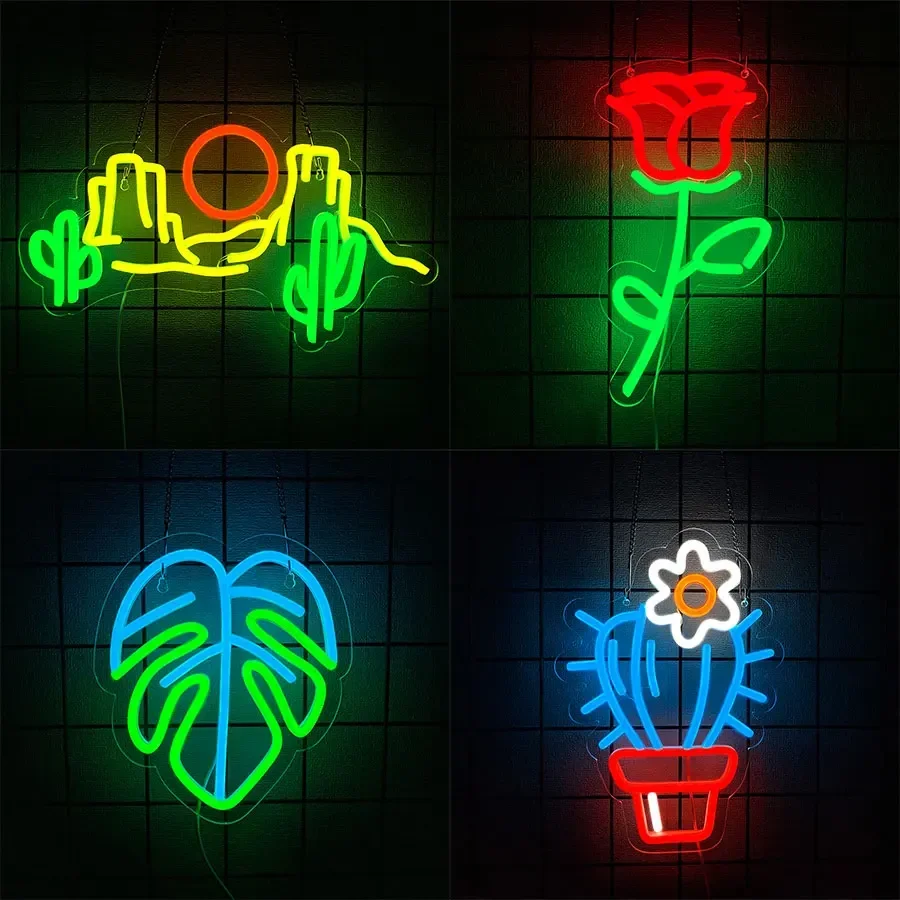 Cactus Mountain Neon Sign for Wall Decor, leaf Led Signs for Bedroom for Bar Kids Room Man Cave Game Room Wall Birthday Gift