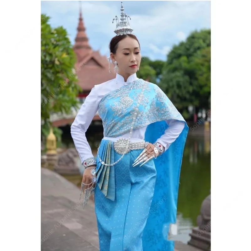 

Thailand Costume Women Tops Skirt Shawl Sets Southeast Asian Style Wedding Dress Party Outfit Festival Thai Traditional Clothing