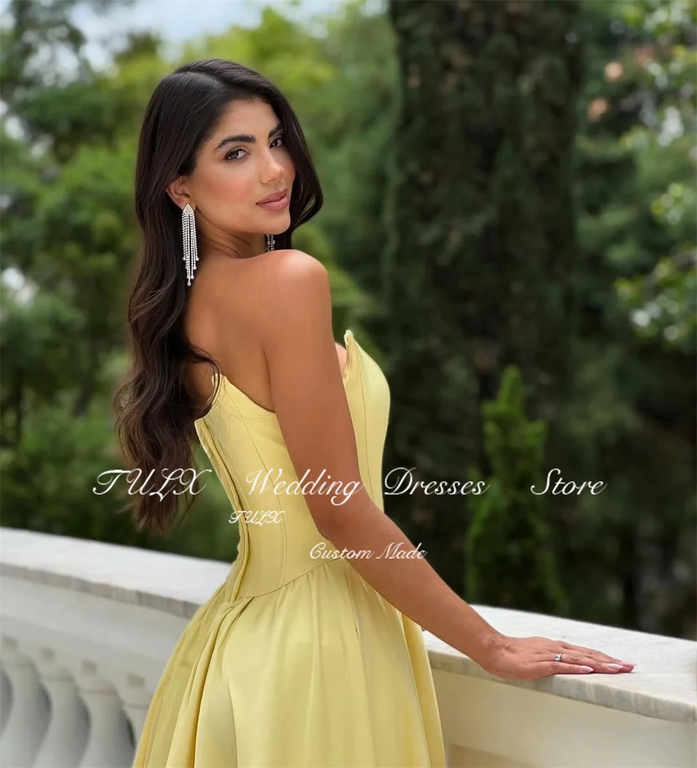TULX élégant jaune Satin arabie robes de soirée col rond sans manches robe de soirée une ligne longue robe d'occasion formelle personnalisée 2026