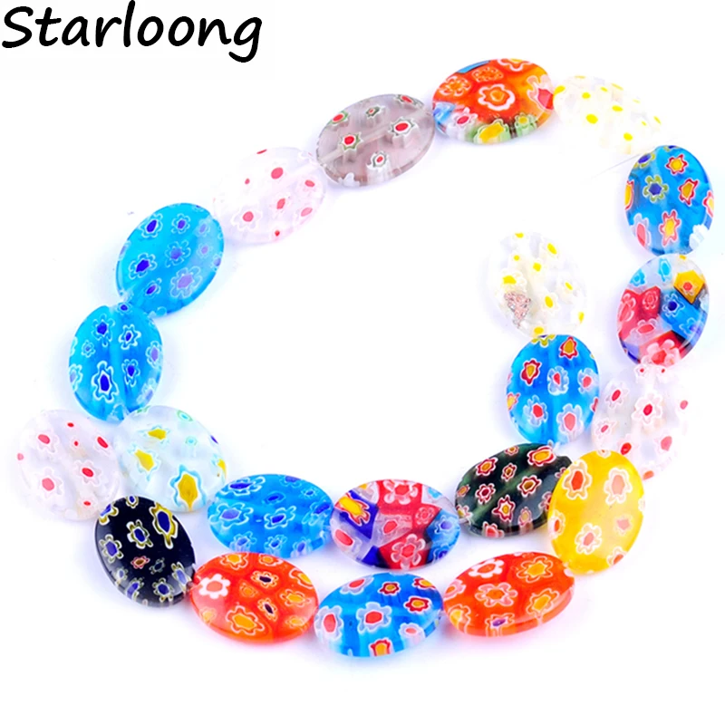 

20pcs/String 13*18mm Colors Mixed Oval Saika Flower Beads Lampwork Glazed Glass Beads For Bracelet Necklace DIY Jewelry Making