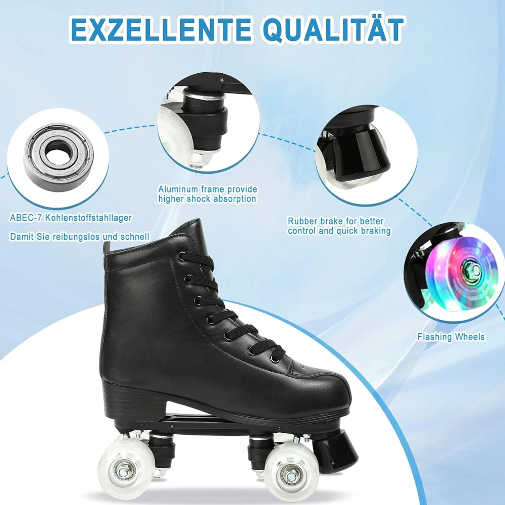 Pattini a rotelle in pelle PU Scarpe da pattinaggio Quad pattini in linea scorrevoli Scarpe da ginnastica da allenamento Taglia Europa 4 ruote Flash Roller Skate