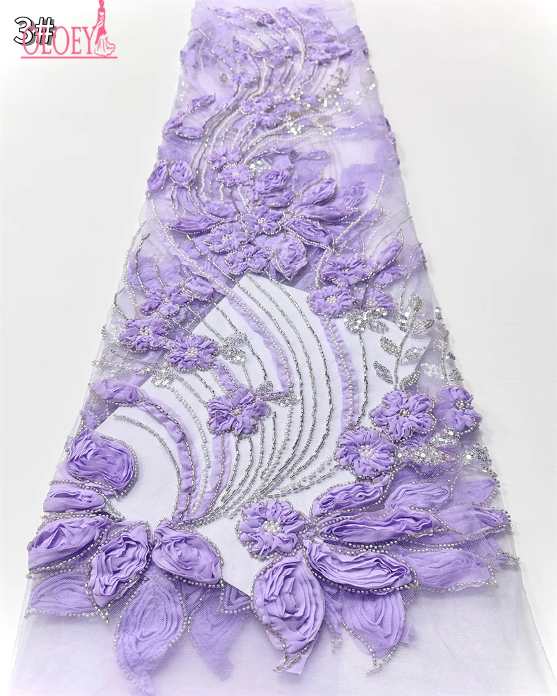 OLOEY  Luxury African Nigerian Groom Sequins Beads Lace Fabric  High Quality French Tulle Lace Fabric For Bridal Dress Party