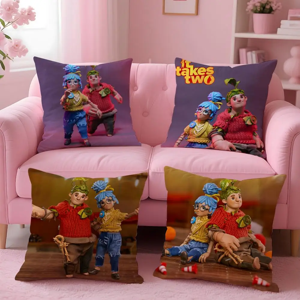 Game I-It Takes Two Cushion Cover Breathable Linen Pillowcase Summer Odorless Eco-Friendly Invisible Zipper Washable