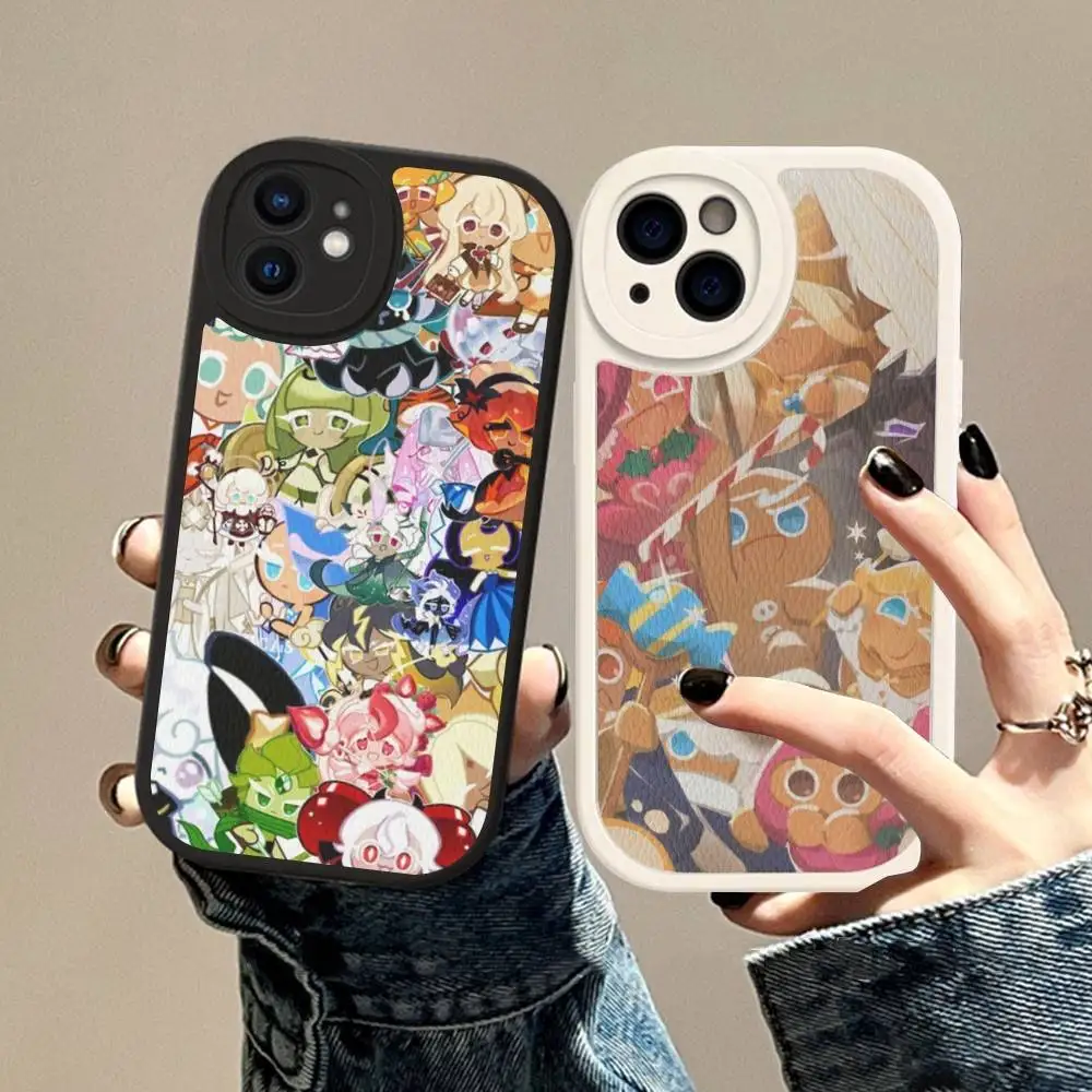 ゲームC-クッキーランキングダム iPhone 16 15 14 13 12 11 Pro Max Plus用レザー耐衝撃カバー