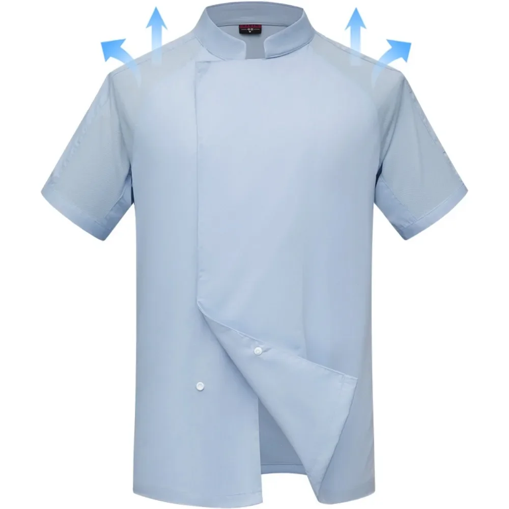 하늘색 회 전자 슬리브 통기성 그물 요리사 작업복 반팔 남성과 여성 여름 케이터링 주방