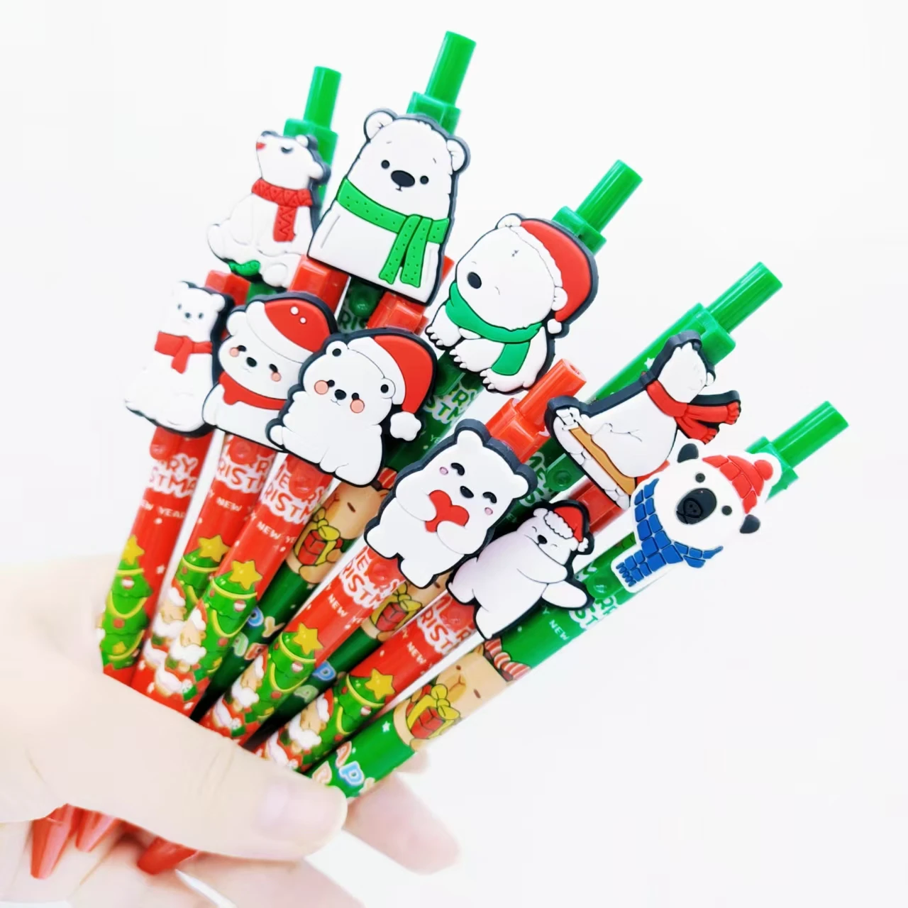 

10/20pcs cheerful polar bear themed Christmas ballpoint pen daily office retractable ballpoint pen holiday gift stationery