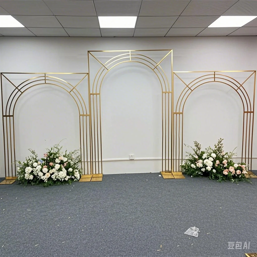 3 pieces of wedding arch shiny gold line multi-bar background frame screen wedding flower frame veil support frame