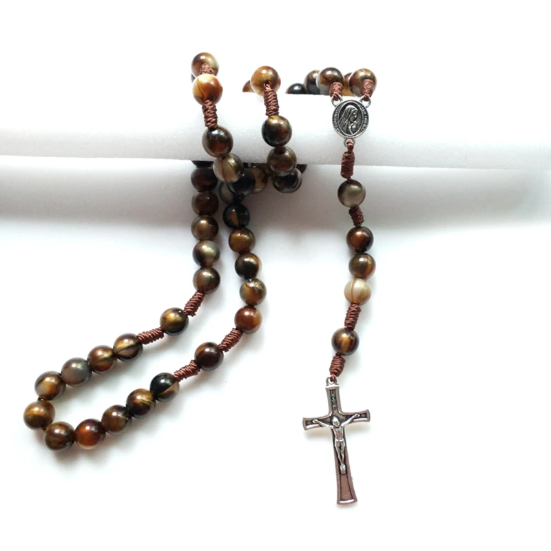 KX4B Vintage Rosary Catholic Prayer Beads Necklace Christ Jesus for Cross Pendant Necklace Beaded Religious Jewelry Gift