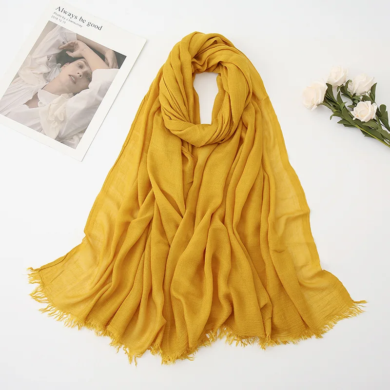 Spring New Cotton Linen Scarf For Women Girls Summer Solid Color Whisker Edge Scarves Soft Viscose Shawl Female Wrap Shawls