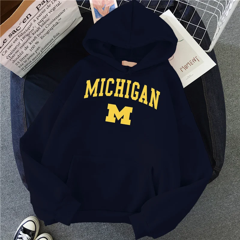 Fashion Michigan University Women Hoodies Hip Hop Fleece Woman Casual Pullover Unisex Streetwear Harajuku Male Hoody Clothes