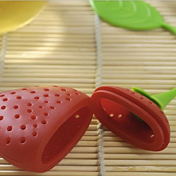 

Silicone Tea Strainer Strawberry Shape Red Green Portable Loose Leaf Infuser Novelty Easy to Clean Flexible Leaf Handle