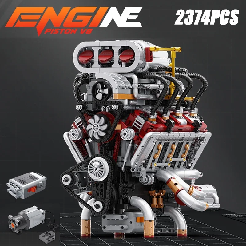 

2347PCS V8 Engine Model Building Blocks Sets Simulated Gearbox Piston Linkage Assembly Bricks Toys Desktop Ornament For Gifts